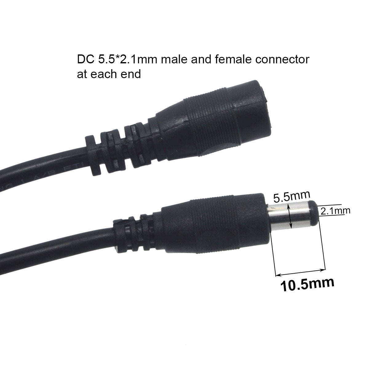 Litever Extension Cable 20 AWG, 3.3 ft, Male to Female, 5.5mm x 2.1mm DC Plugs, Black, Model LL-EC-