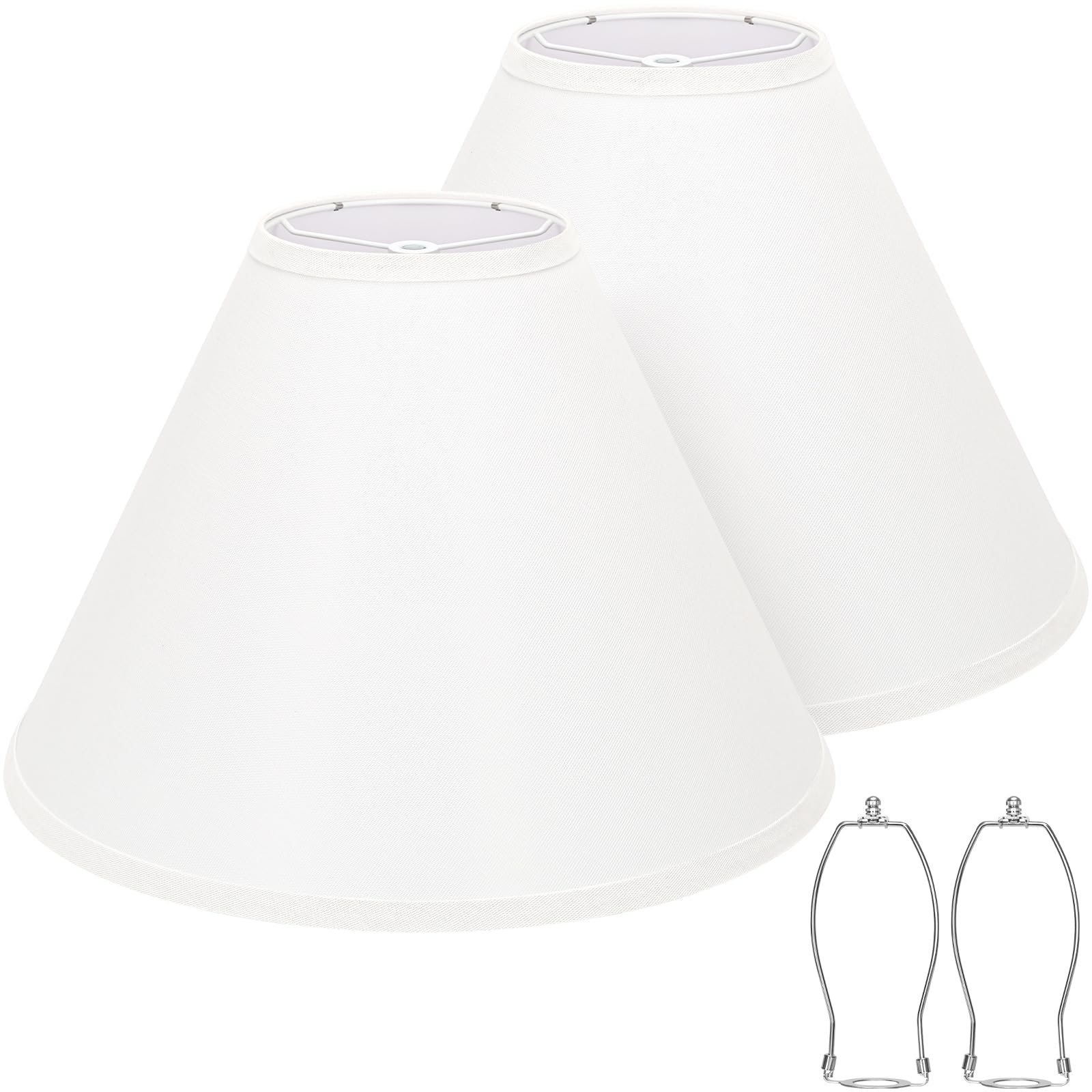 White Lamp Shades Set of 2  Empire Large Lamp Shades for Table Lamps Floor Lamps  6 Top x 16 Bottom x 10.8 High  Natural Linen Lampshades Replacement  Spider  Harp Holders Included  Easy Assembly