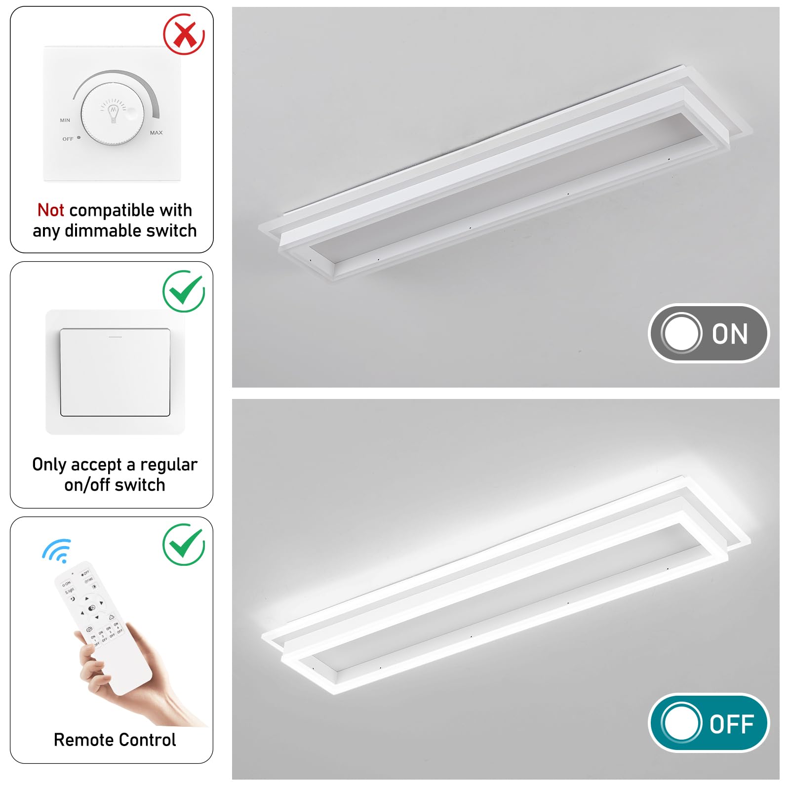 Vloitgol Dimmable LED Ceiling Light, Remote Control, 31.5in, Aluminum, White, Model CL-80CTYKL-D