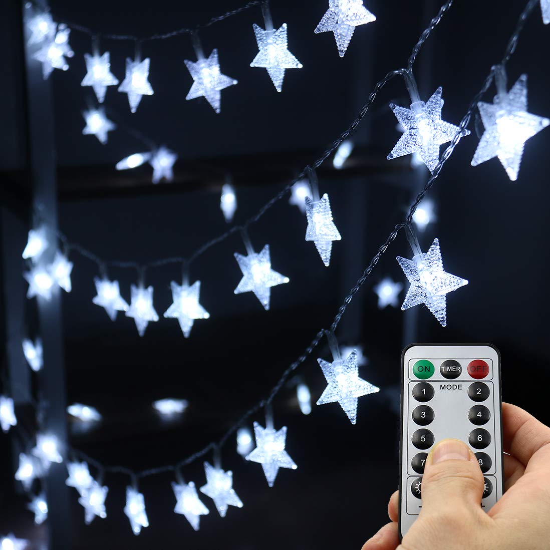 Xingpold LED Star String Lights, 50 Waterproof Fairy Lights, 16.4 Feet, Battery Operated, White, for Indoor/Outdoor Use