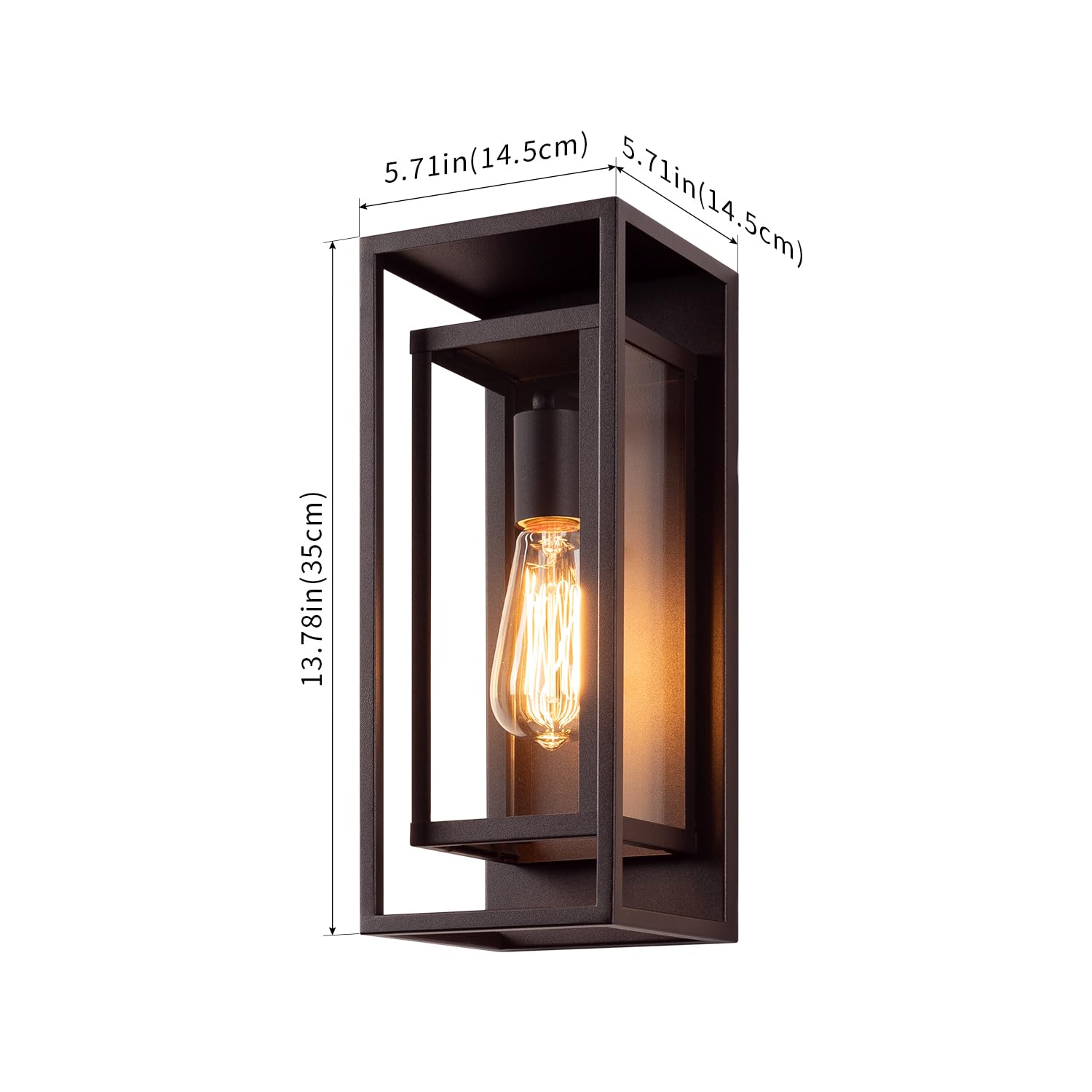 mirrea 14in Outdoor Wall Sconce 1 Light, Waterproof, Rectangular Metal Frame, Clear Glass Shade, Oil-Rubbed Bronze, Model BH009, Pack of 2