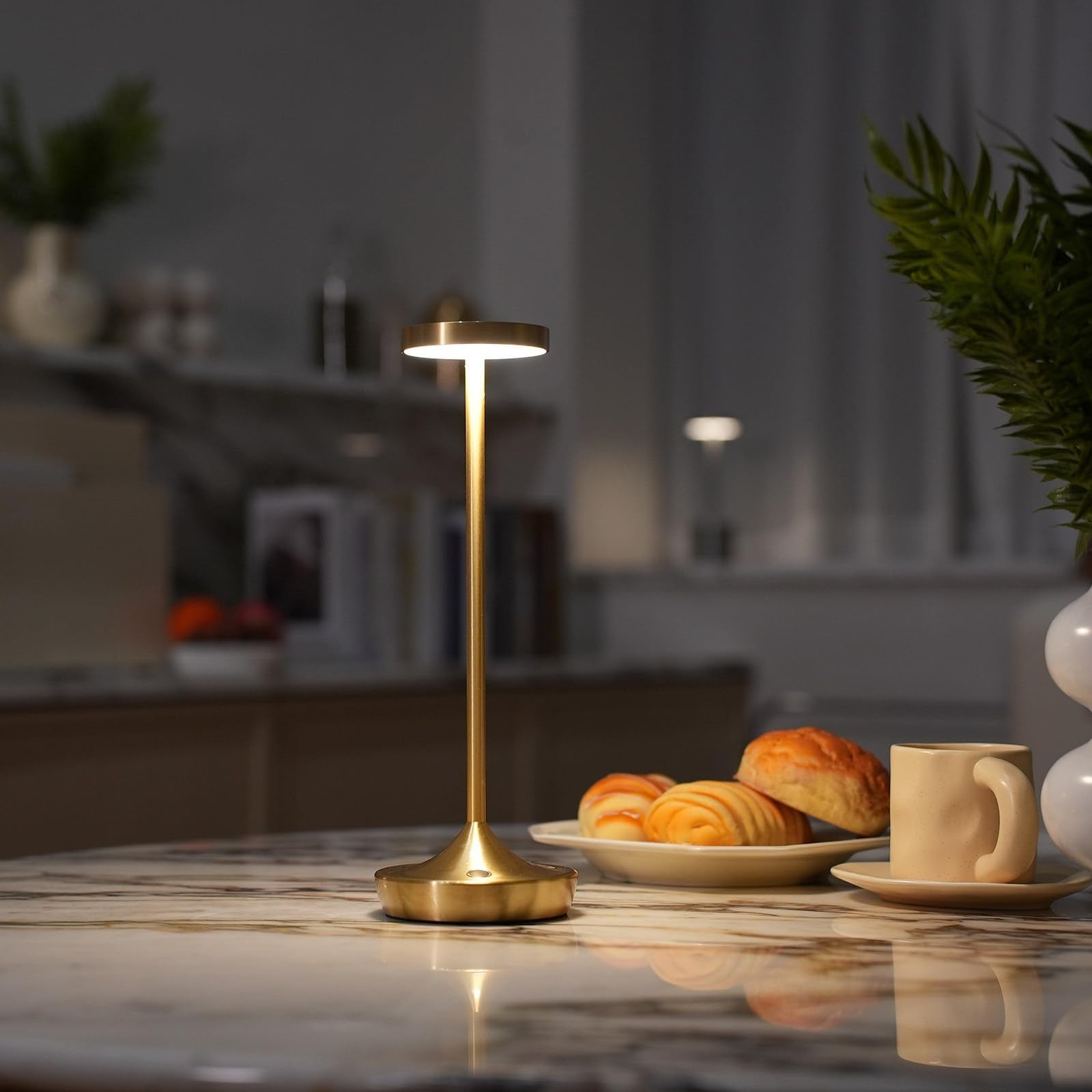 Tpczqj 2 Pack LED Cordless Rechargeable Waterproof Table Lamp, Touch Light, 3 Color Dimming, Gold, Battery Operated, IP54