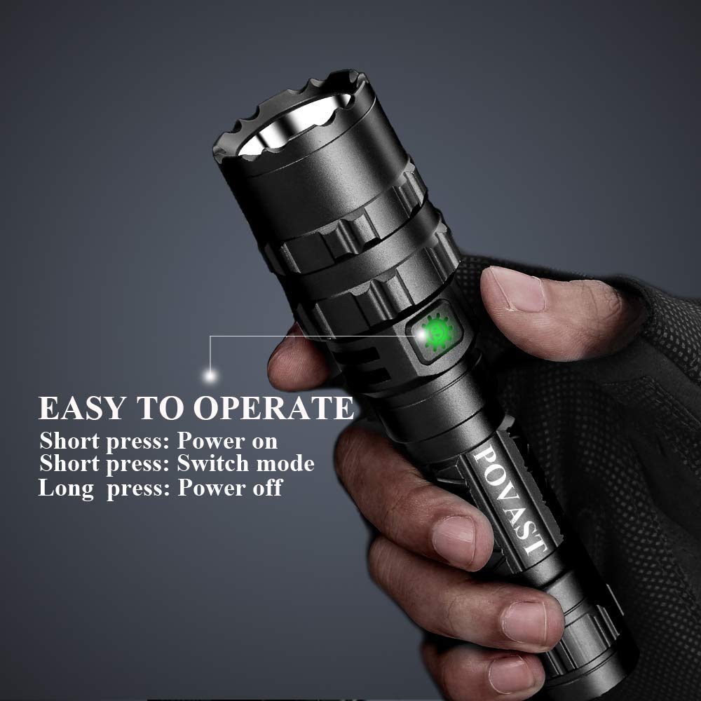 Povast Green Hunting Flashlight, Zoomable Light With Scope Mount And Pressure Switch, 1200 Lumens Waterproof Weaponlight, Usb Re