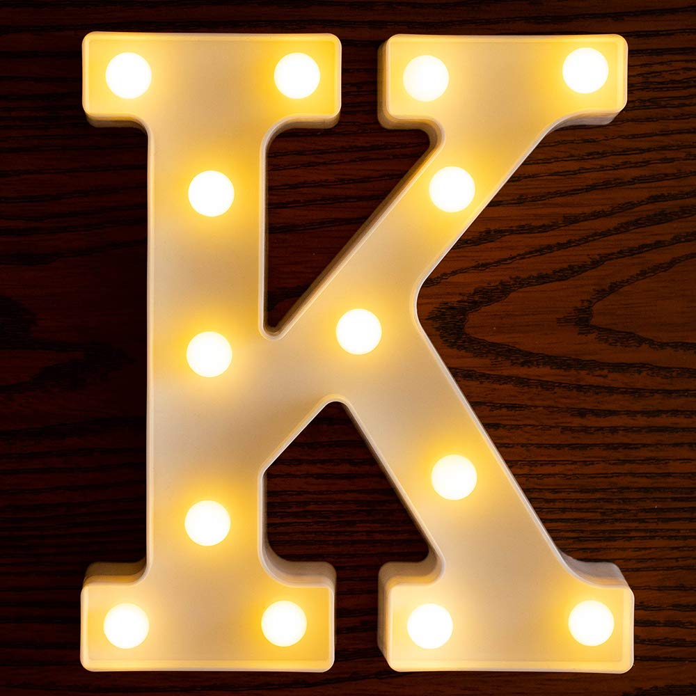 Yorulory Led Letter Lights Sign For Night Light, Wedding, Birthday, Christmas - Battery Powered (K)
