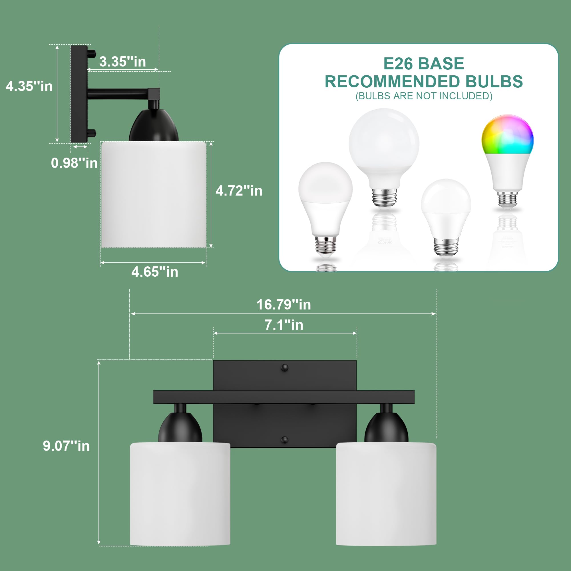 Black Bathroom Lights Over Mirror, Anti-Rust Vanity Light Fixture For Bathroom, Modern 2-Light Wall Sconce Light For Living Room