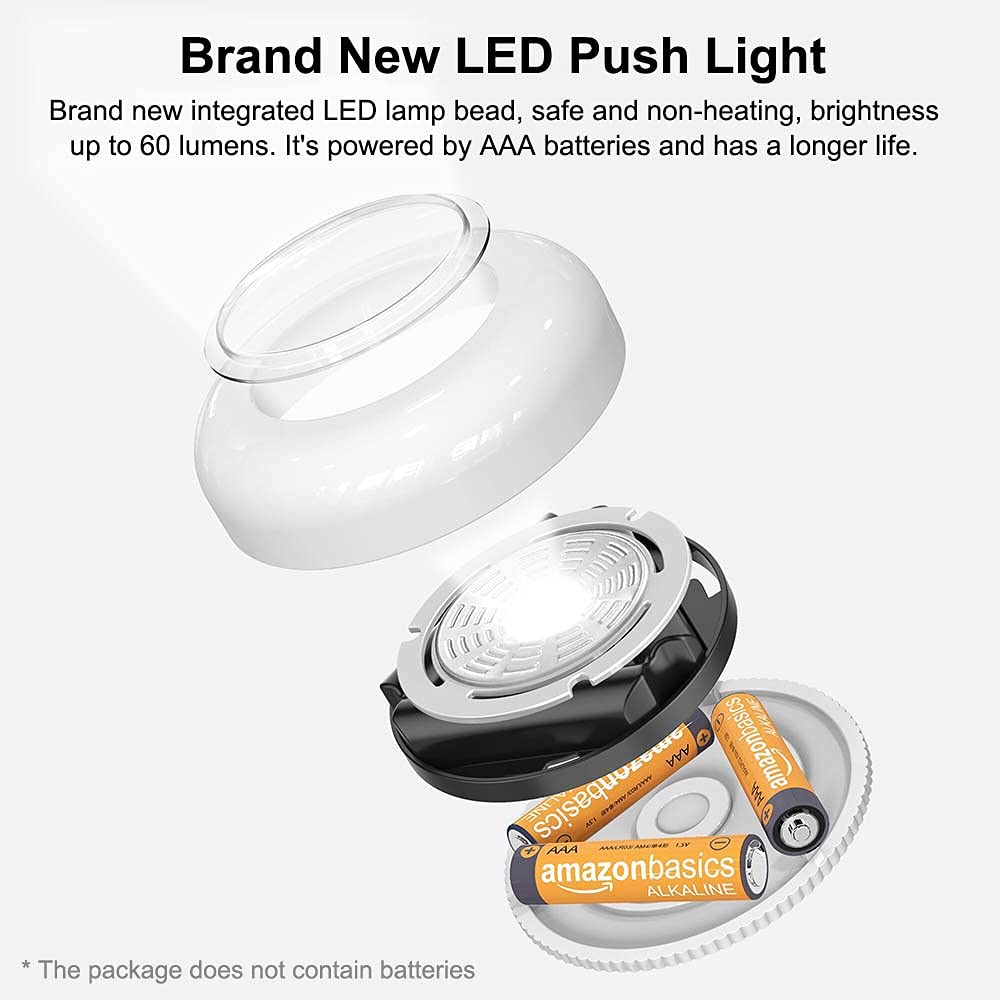 UNISAME LED Puck Lights, Tap Light Battery Operated Push Button Light Stick Up Lights Under Cabinet Lighting Wireless Lights for