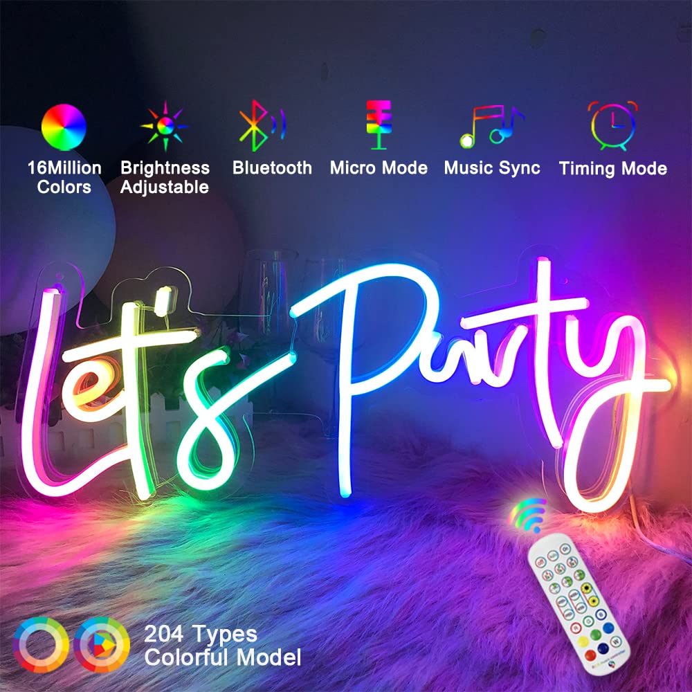 jXIN Neon Wall Sign, Color Changing LED, Remote & Music Sync, 23inx10in, Lets Party Decor