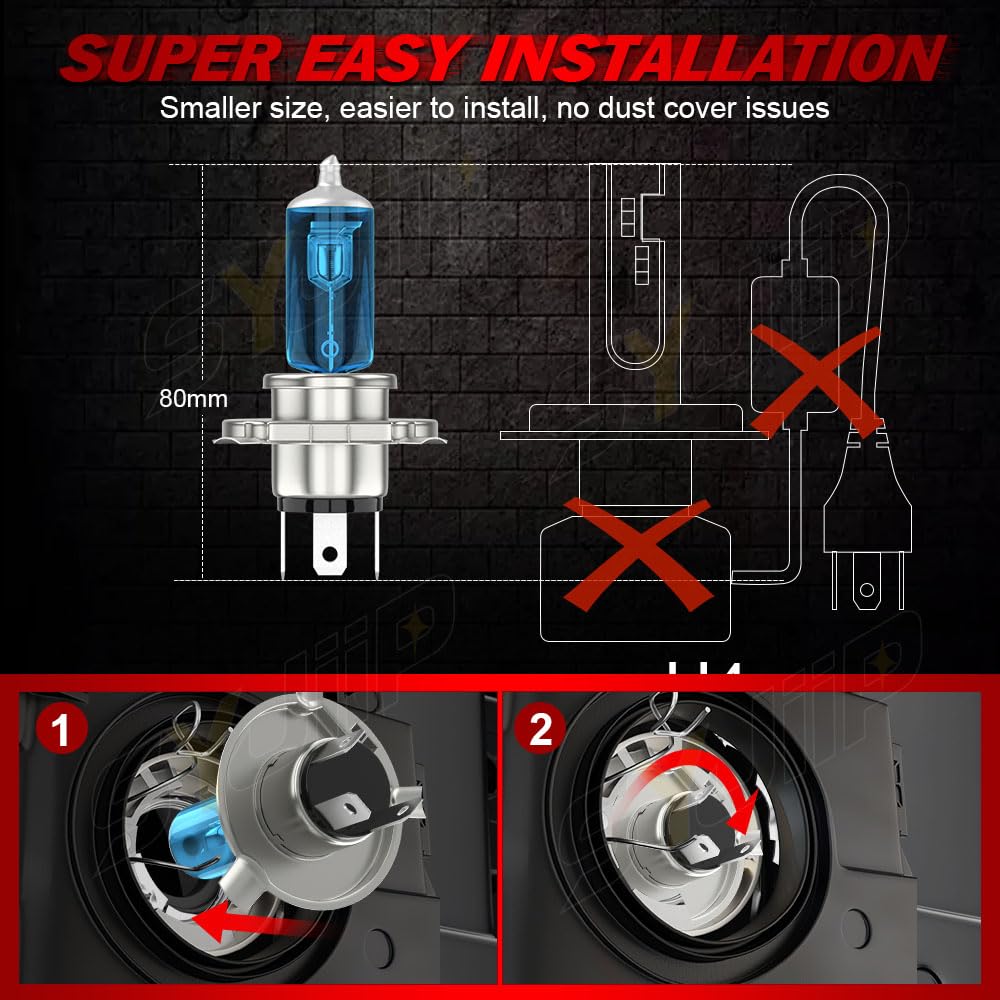 SYJIIP Halogen Headlight Bulbs 9003 H4 9145 H10, 6000K White, 300% Brightness, Compatible with Toyota Tacoma 2005-201