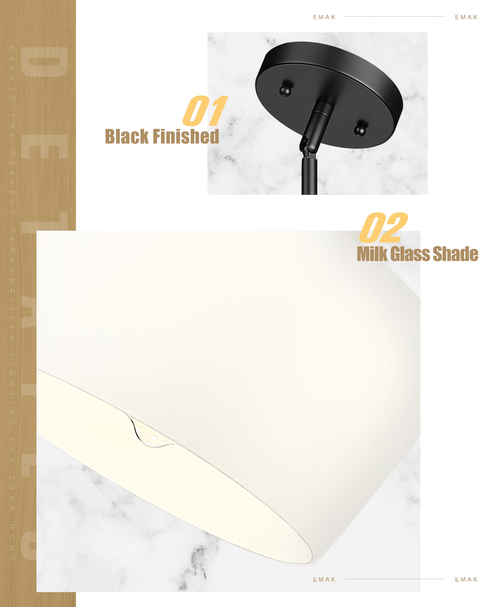 Emak Modern 8 Inch Black Pendant Light, Farmhouse Pendant Lighting With Milk Glass Shade, 1 Light Hanging Light Fixture For Kitc