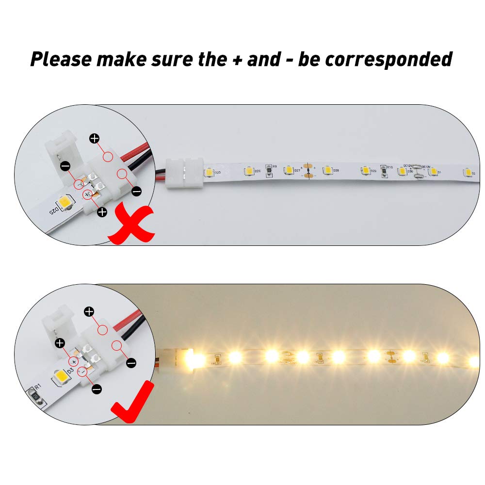 Lightingwill 10Pcs Pack Strip Wire Solderless Snap Down 2Pin Conductor Led Strip Connector For 8Mm Wide 3528 2835 Single Color F