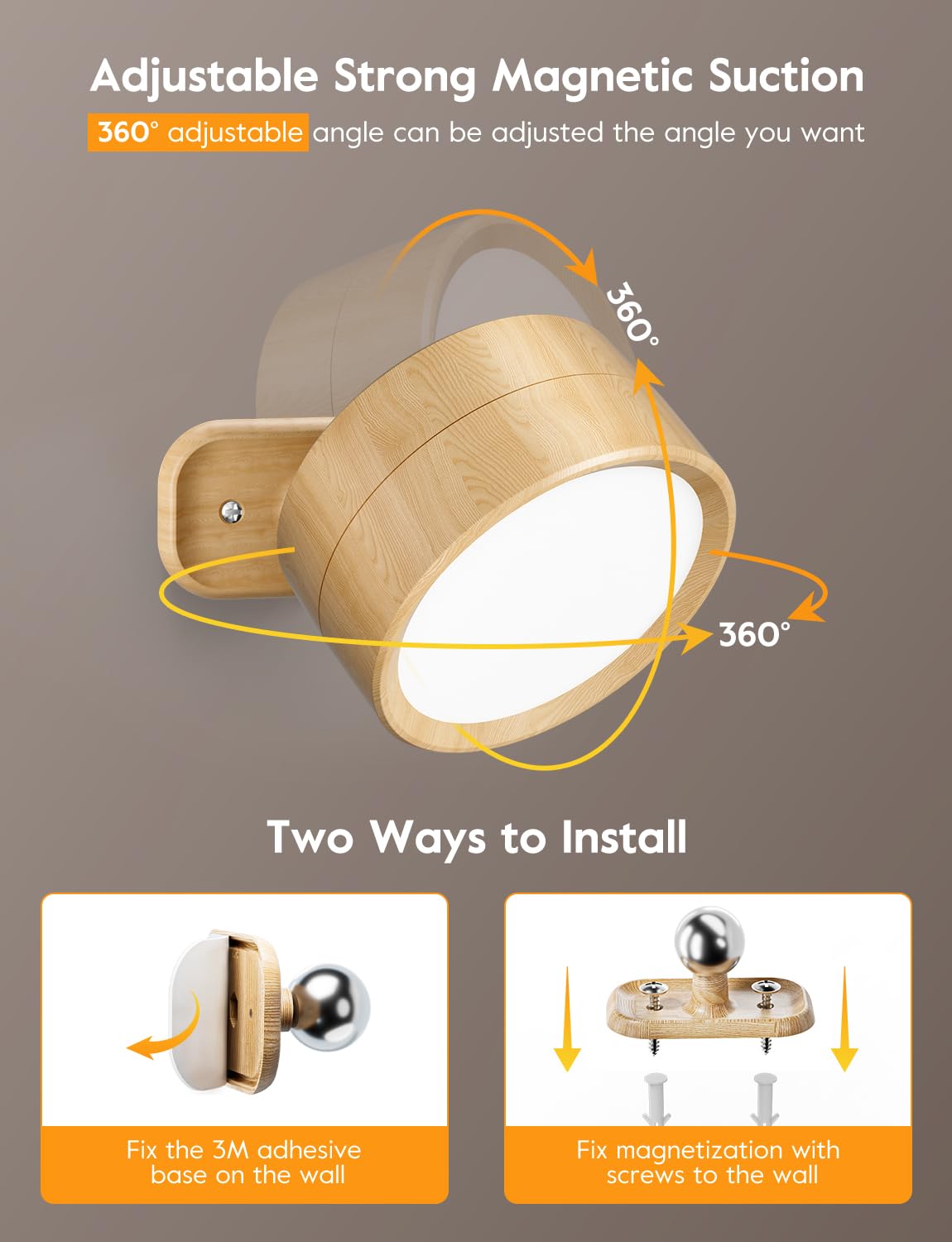 Brightown Led Magnetic Wall Sconce Lights, 2 Pack Usb Rechargeable Wall Mounted Lights With Remote, 3 Lighting Colors And Dimmab