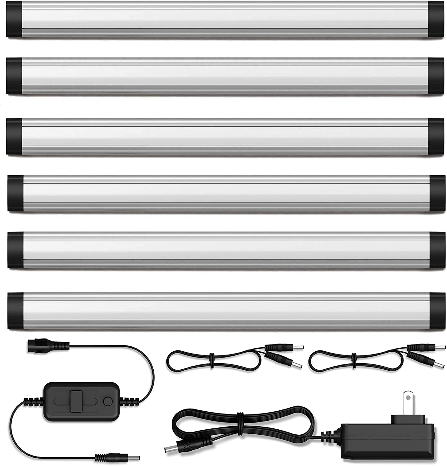 GETINLIGHT LED Under Cabinet Lighting Kit, Dimmable 5000K, 12-inch, Brushed Nickel, 6 Light Pack, Model IN-0110-26-SN-5