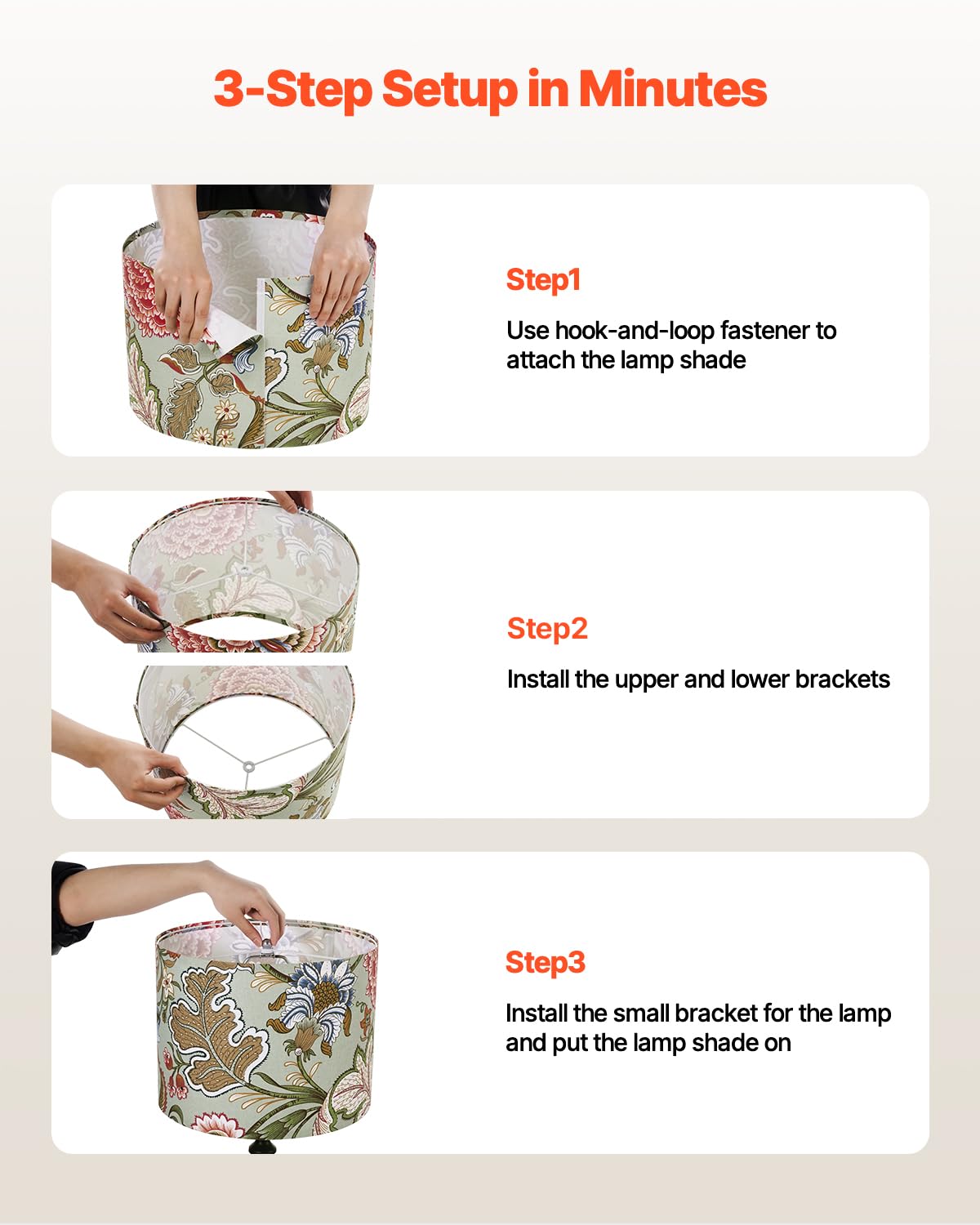 VEVOR Drum Lamp Shade Set, Linen, 13inx13inx10in, Dark Floral, Replacement for Table/Floor/Pendant Lights, Model lvsehuahui 330*250H