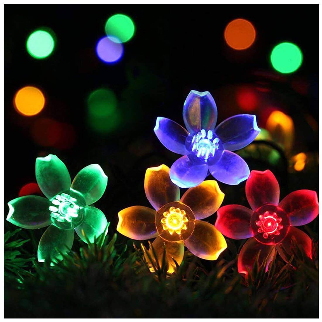 Semilits Solar Outdoor String Lights 50Led Flower Shaped Christmas Lights For Patio Garden Decoration Multi Color