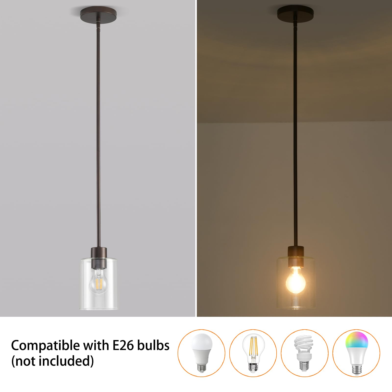 Klss Oil Rubbed Bronze Pendant Lights Kitchen Island - Clear Glass Pendant Light Fixture Multiple Stems Rods 3 Units 12 Inch 3 U