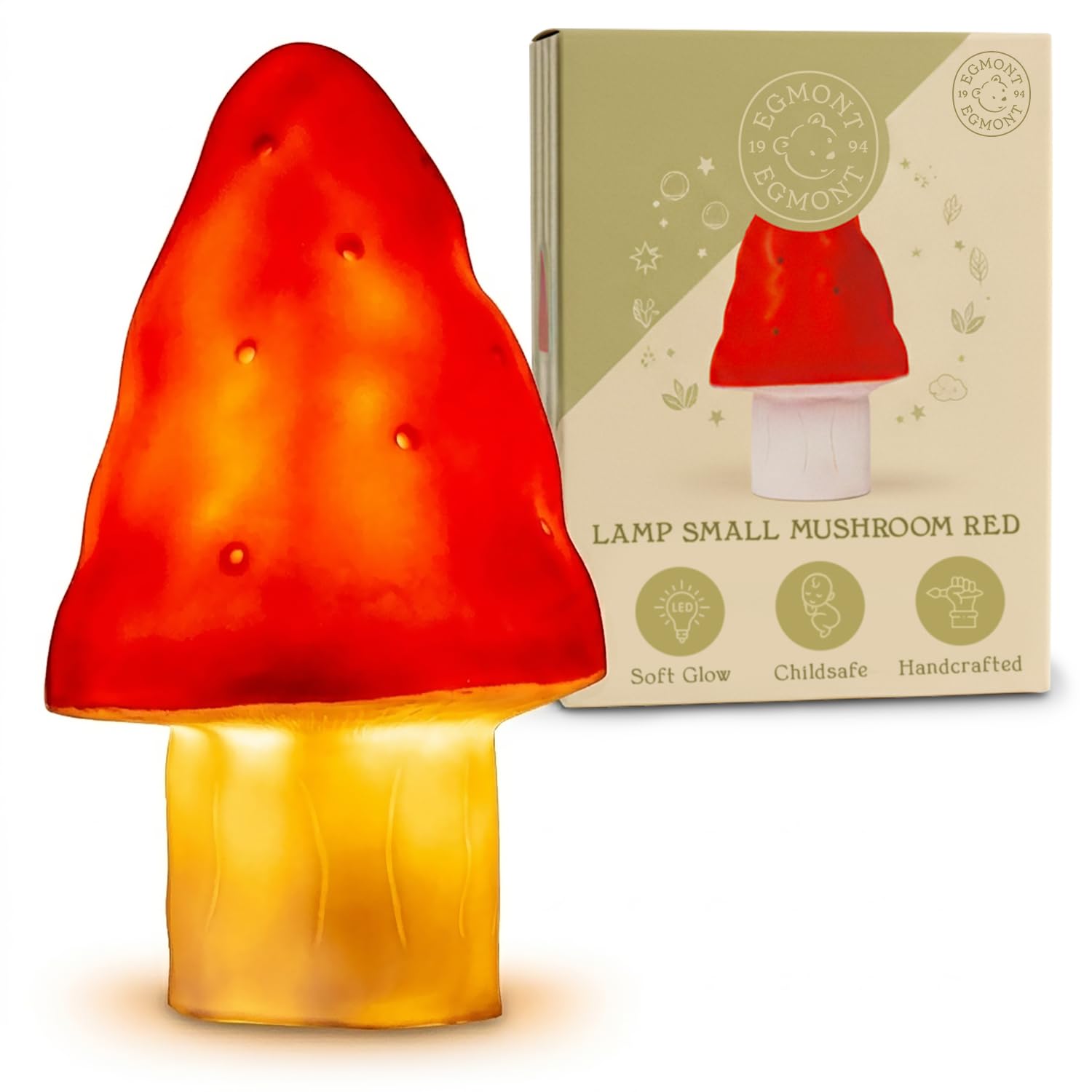 Egmont Toys Red Mushroom Lamp - Cute Vintage Night Light, Small Lamp for Bedroom or Bedside, Soft Ambient Lighting Mushroom Deco