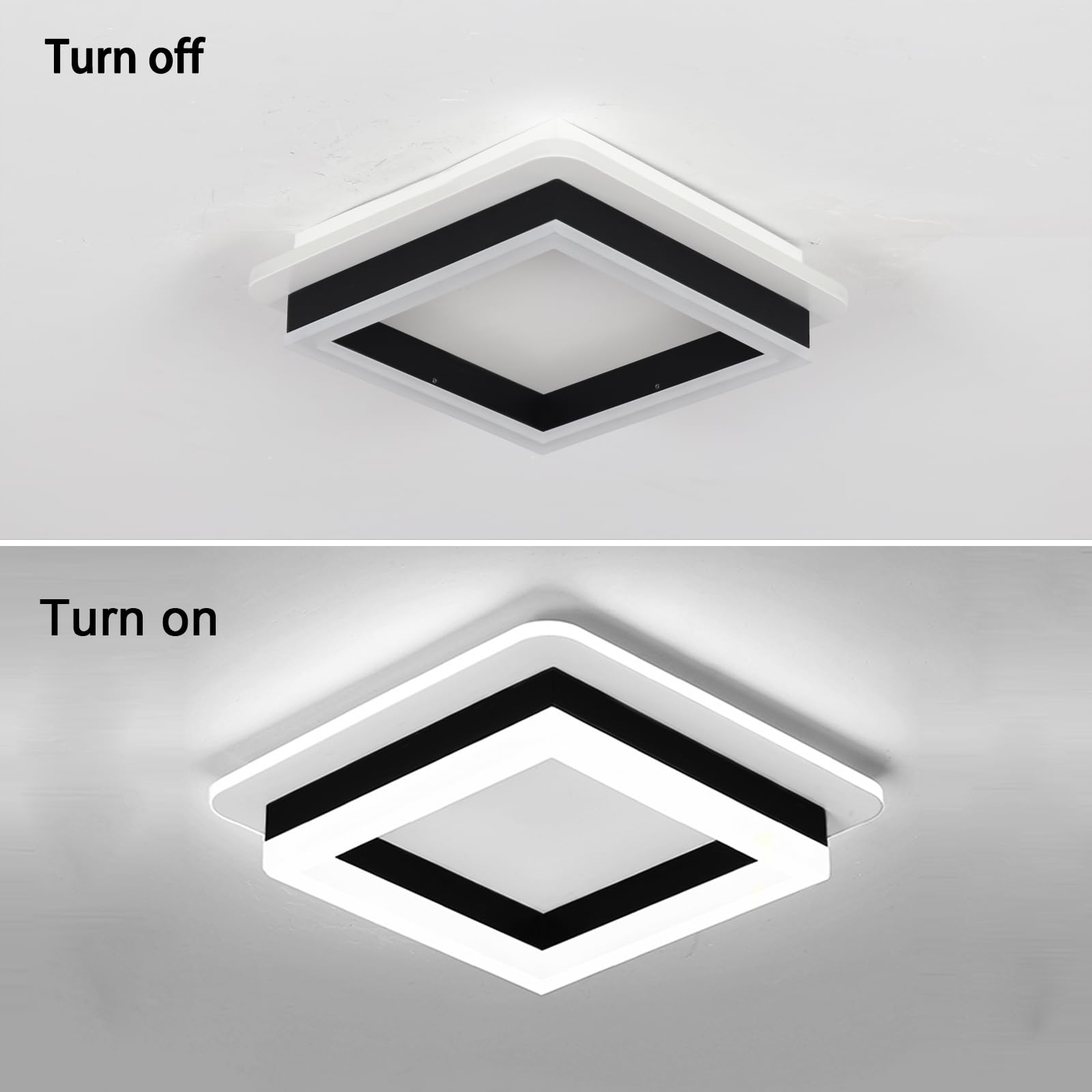 Caneoe Square Modern Led Ceiling Light Fixture, 24W Black Flush Mount Hallway Ceiling Light Small Close To Ceiling Lamp For Livi