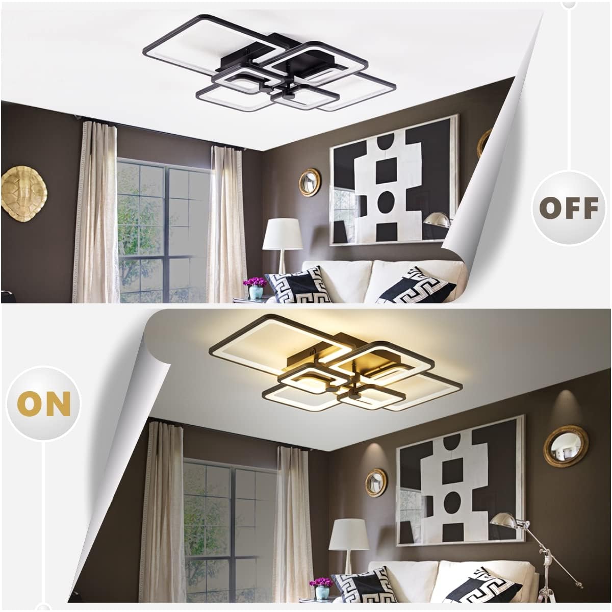Modern Led Ceiling Light,Dimmable Ceiling Lights For Living Room,6 Square Modern Lighting Fixture Ceiling Lamps With Remote, Flu