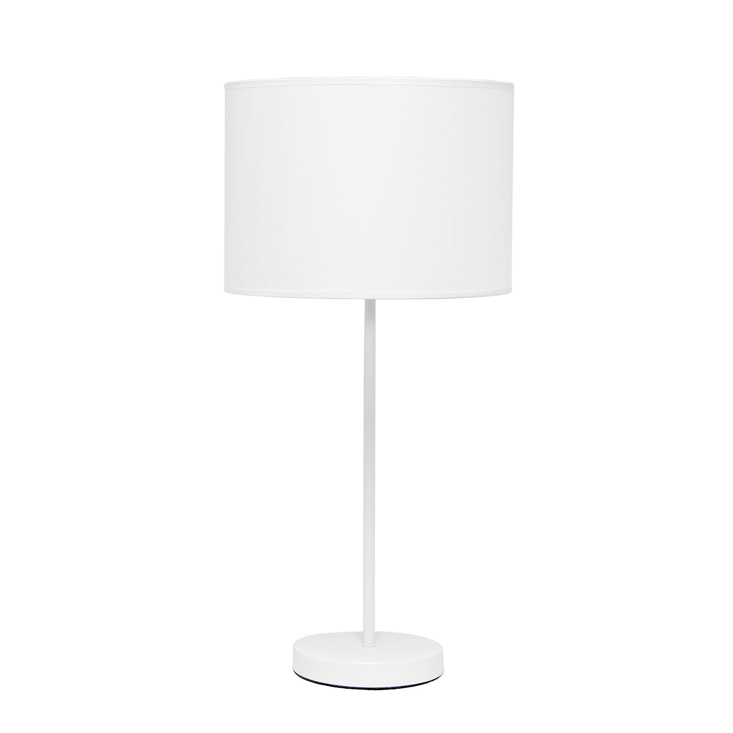 Simple Designs Lt2040-Wow 23" Standard Metal Stick Lamp With Round Base And Drum Fabric Shade For Home Décor, Bedroom, Office, Dorm, Living Room, Entryway, Foyer, White