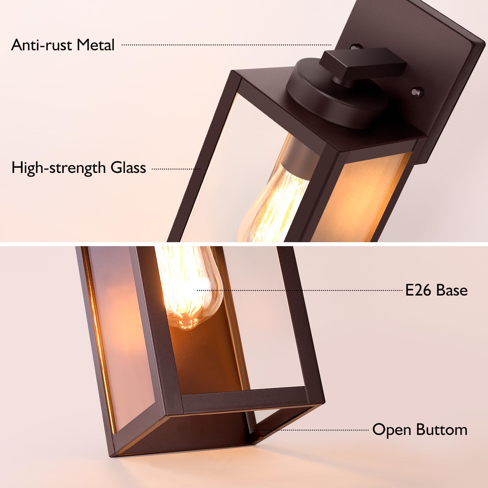 BesLowe Outdoor Wall Light Fixtures, Waterproof Brown Porch Lanterns, 12.8" Wall Mounted, E26 Sockets, Modern Design