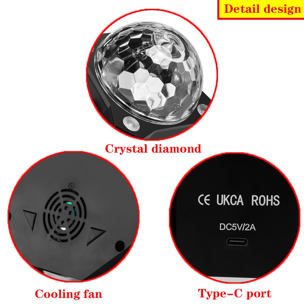 QinGers Disco Ball Lights - Sound Activated LED Stage Strobe Lights, Remote Control, Black, Model EW-02, 7 Colors