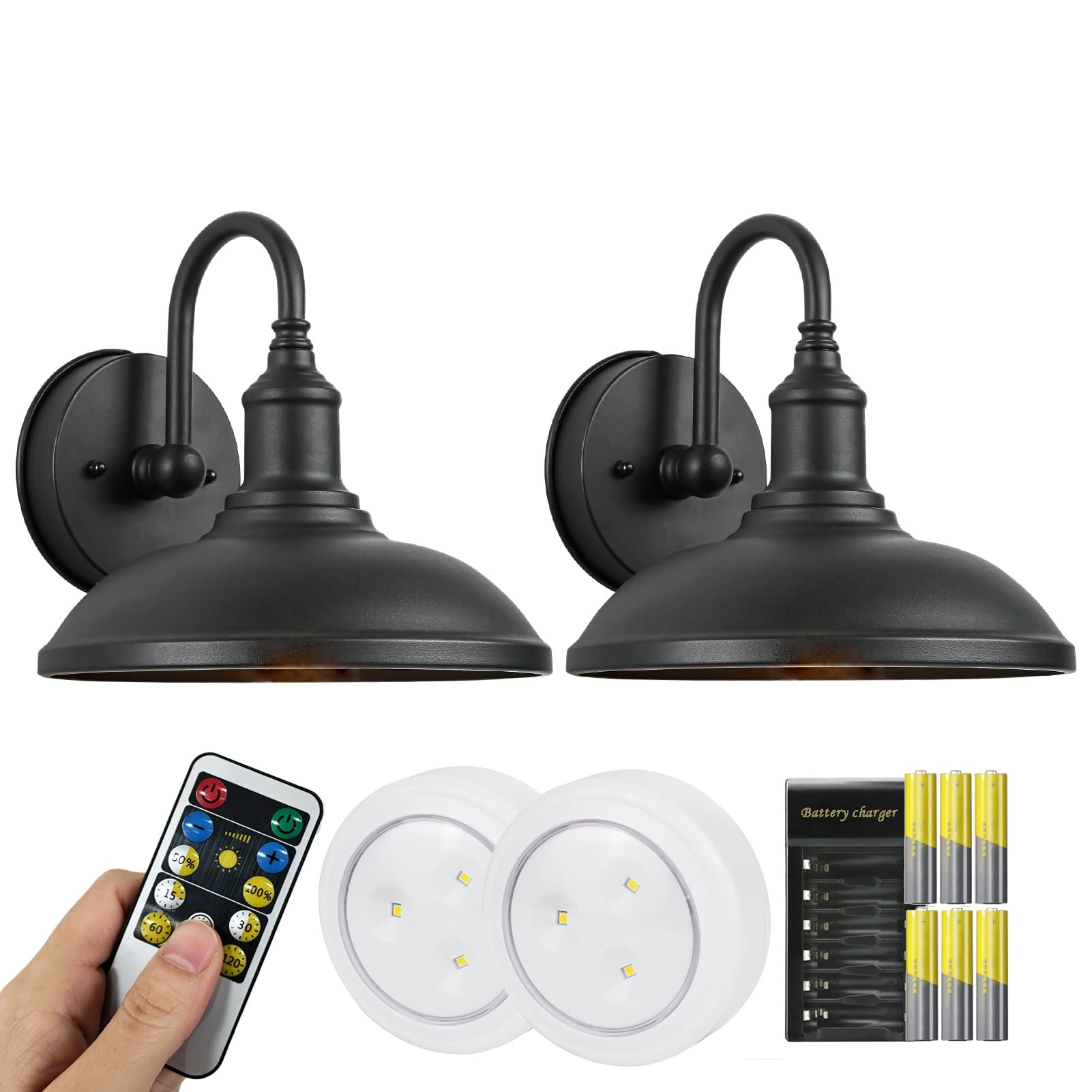 Battery Operated Wall Lights Matte Black Wall Sconce with Remote,Gooseneck Farmhouse Light Fixture Non Hardwired,Battery Light B
