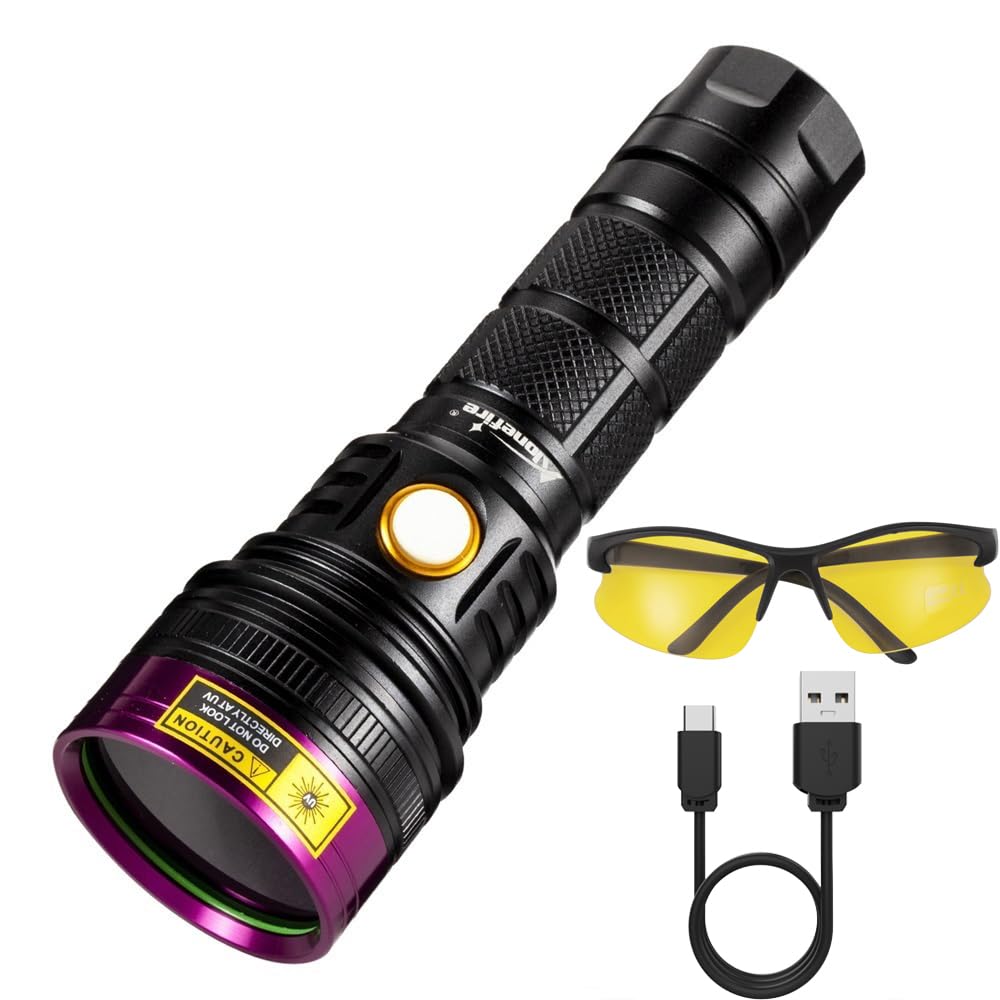 ALONEFIRE SV18 UV Flashlight 12W 365nm USB C Rechargeable Black, Aluminum, for Pet Urine Detection, Fishing, Scorpion, Bed Bug