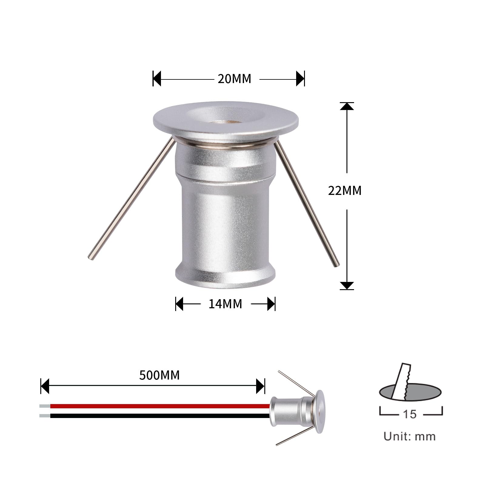Hhtun Mini Downlight 1W 6000K Silver - 9 Pack Aluminum Indoor Lighting, Model Ht-902