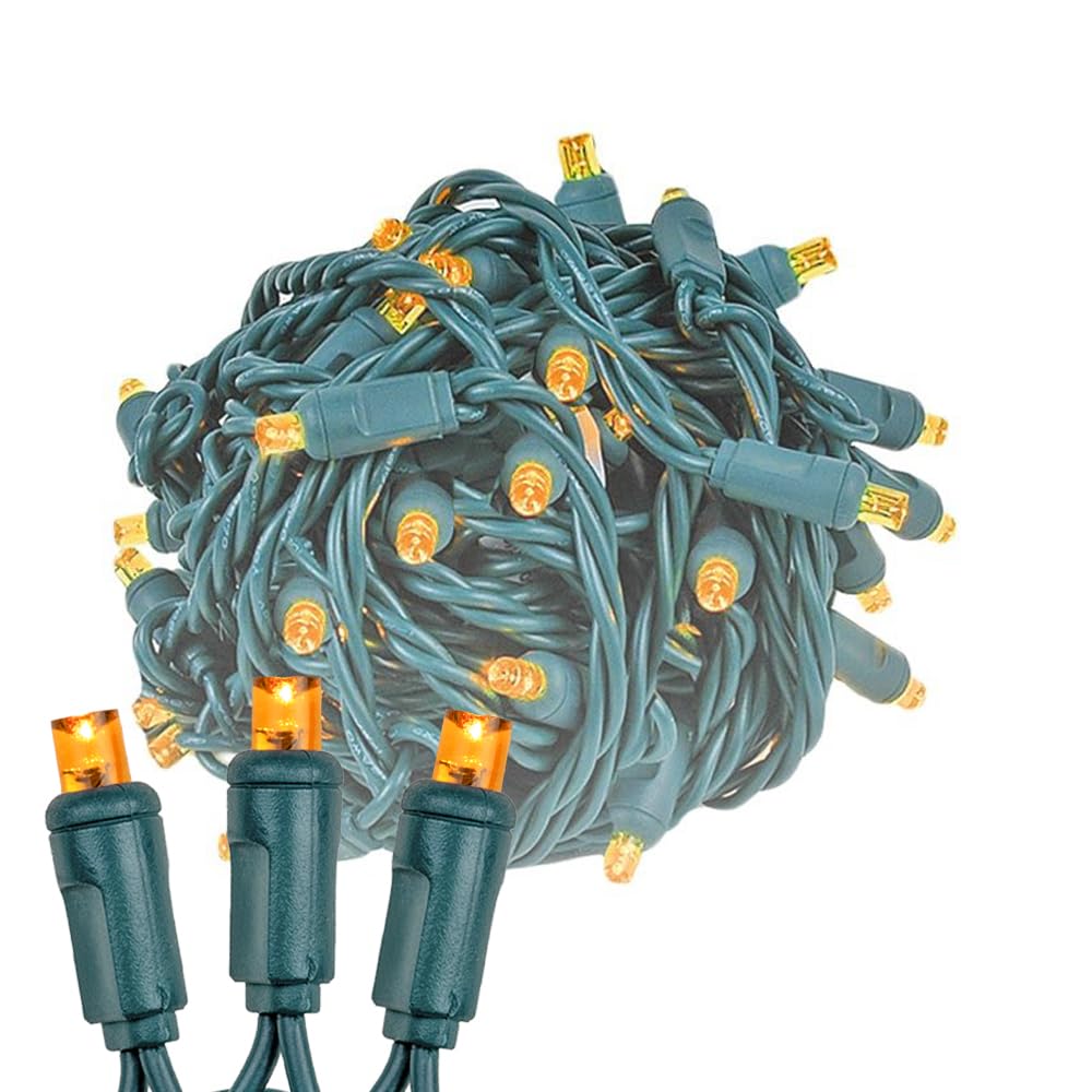 Novelty Lights 25ft 50 LED Amber Christmas Lights Outdoor/Indoor, 6 Spacing, Green Wire String Lights for Festive Xmas Lighting,