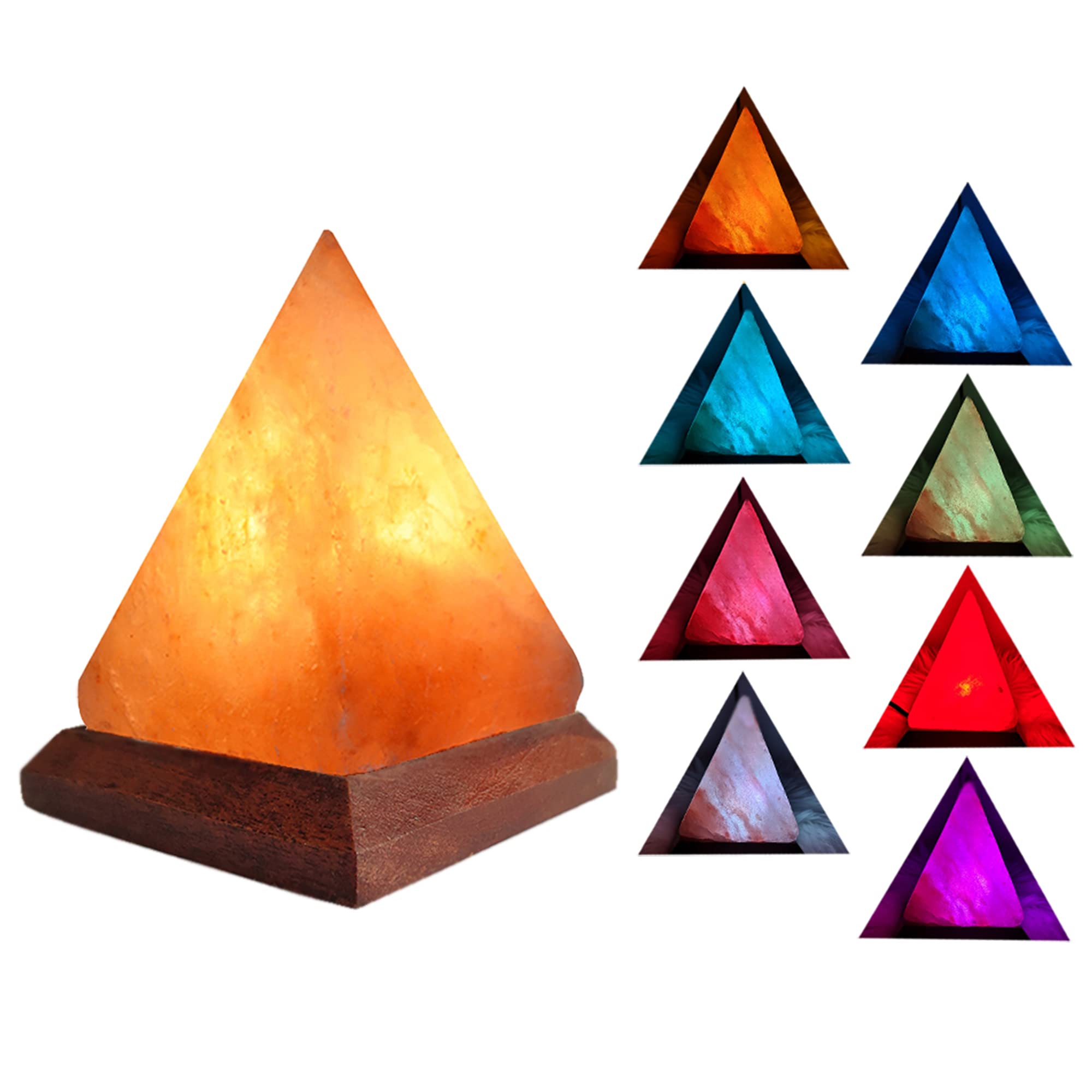 V.C.Formark USB Himalayan Salt Lamp, Hand Carved Crystal Rock, 8 Color Changing, Pyramid Shape, Genuine Wood Base
