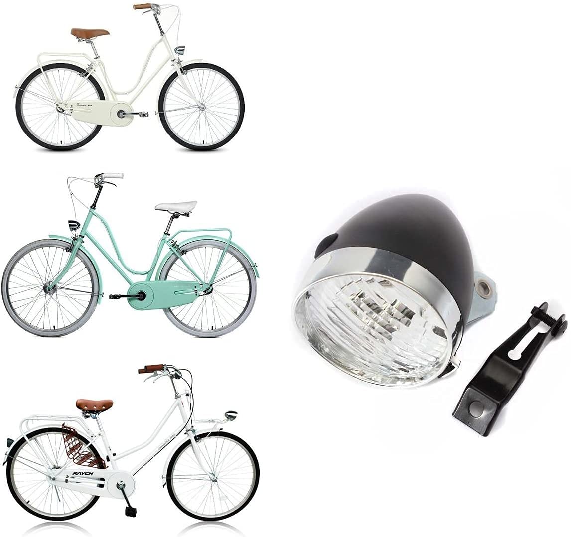 WIROJ BlueSunshine Vintage Retro Bicycle Front Light Lamp - 3 LED Headlight with Bracket, Black