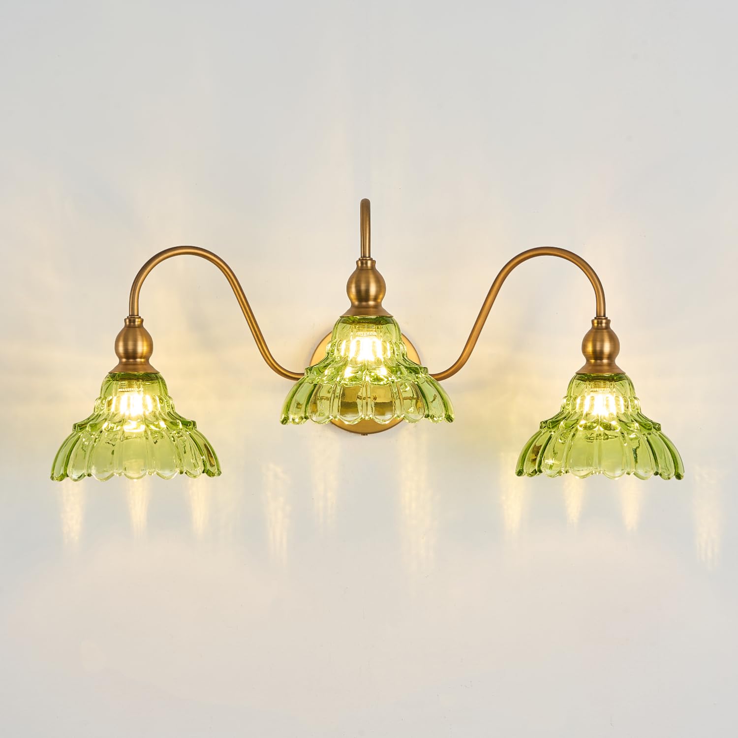 Tlolgt Vintage Bathroom Vanity Light 3-Light Bedroom Vanity Lighting Fixtures Green Wall Sconces For Living Room Hallway Dining Room Kitchen