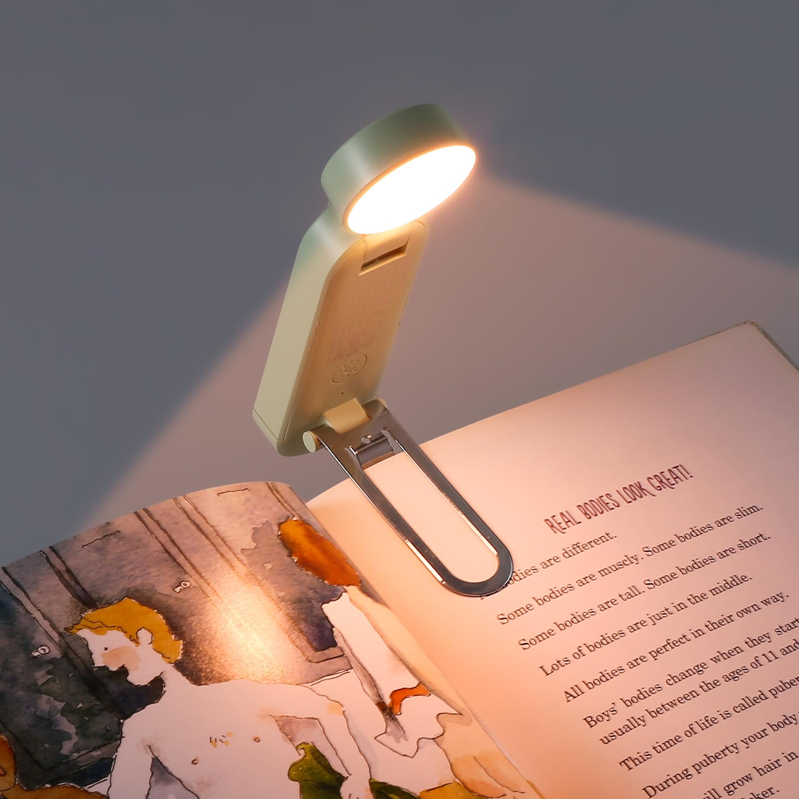 VAVOFO USB Rechargeable Book Light, Amber Clip-On, Eye Care, 6 LEDs, Green, Model KM-6776, 9 Lighting Modes for Reading in Bed