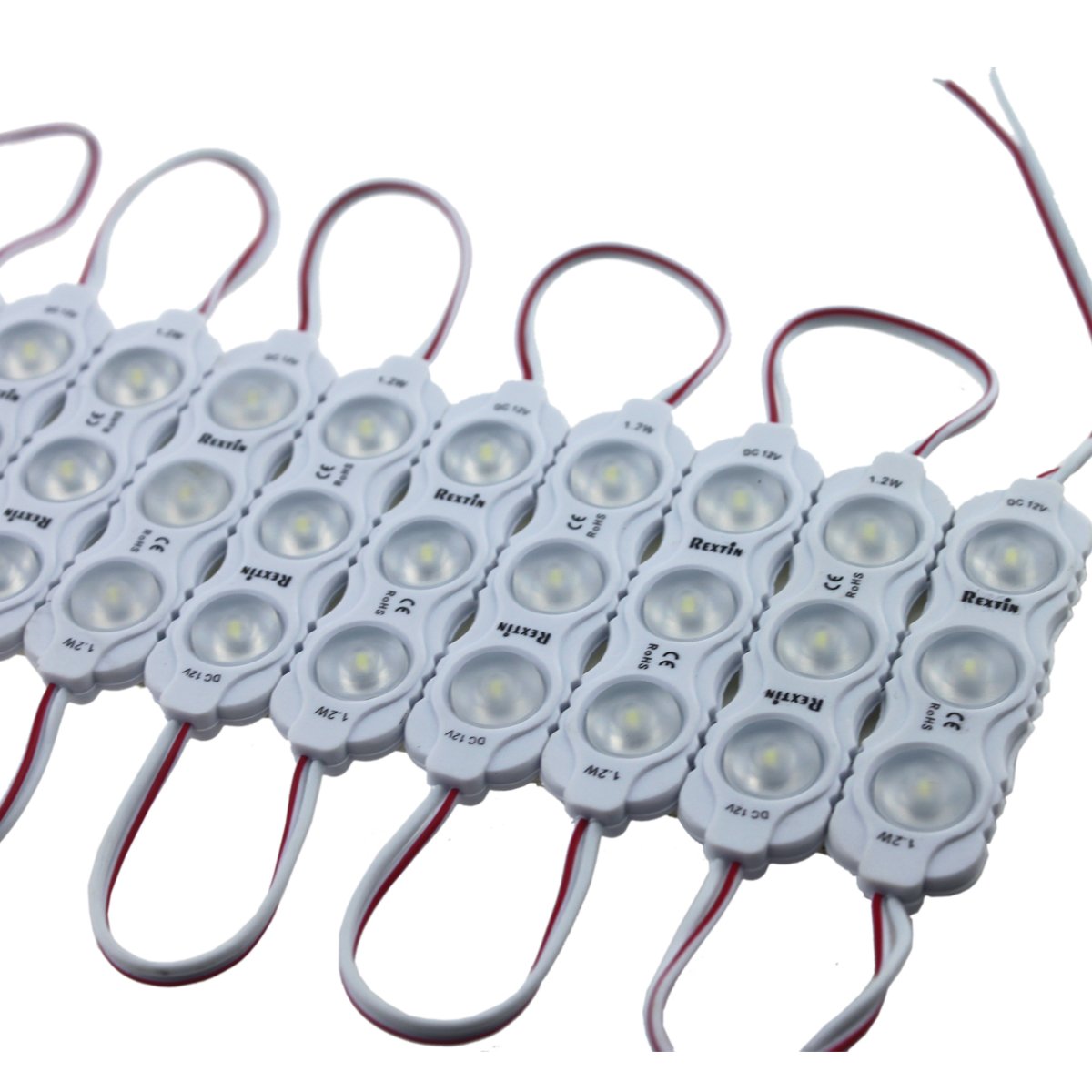 REXTiN 200pcs 2835 3 LED Module - Waterproof Decorative Light, 120-150LM, Yellow, 2.95 x 0.75 x 0.31