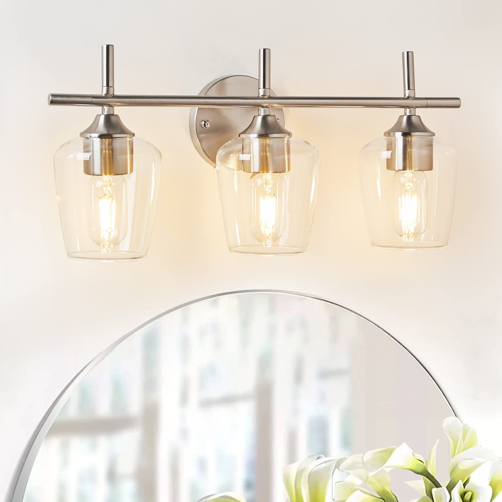 Foucasal 3-Light Bathroom Light Fixture, Brushed Nickel Vanity Lamp, Model ULB0046H-2 for Mirror, Kitchen, Bedroom, Hallway
