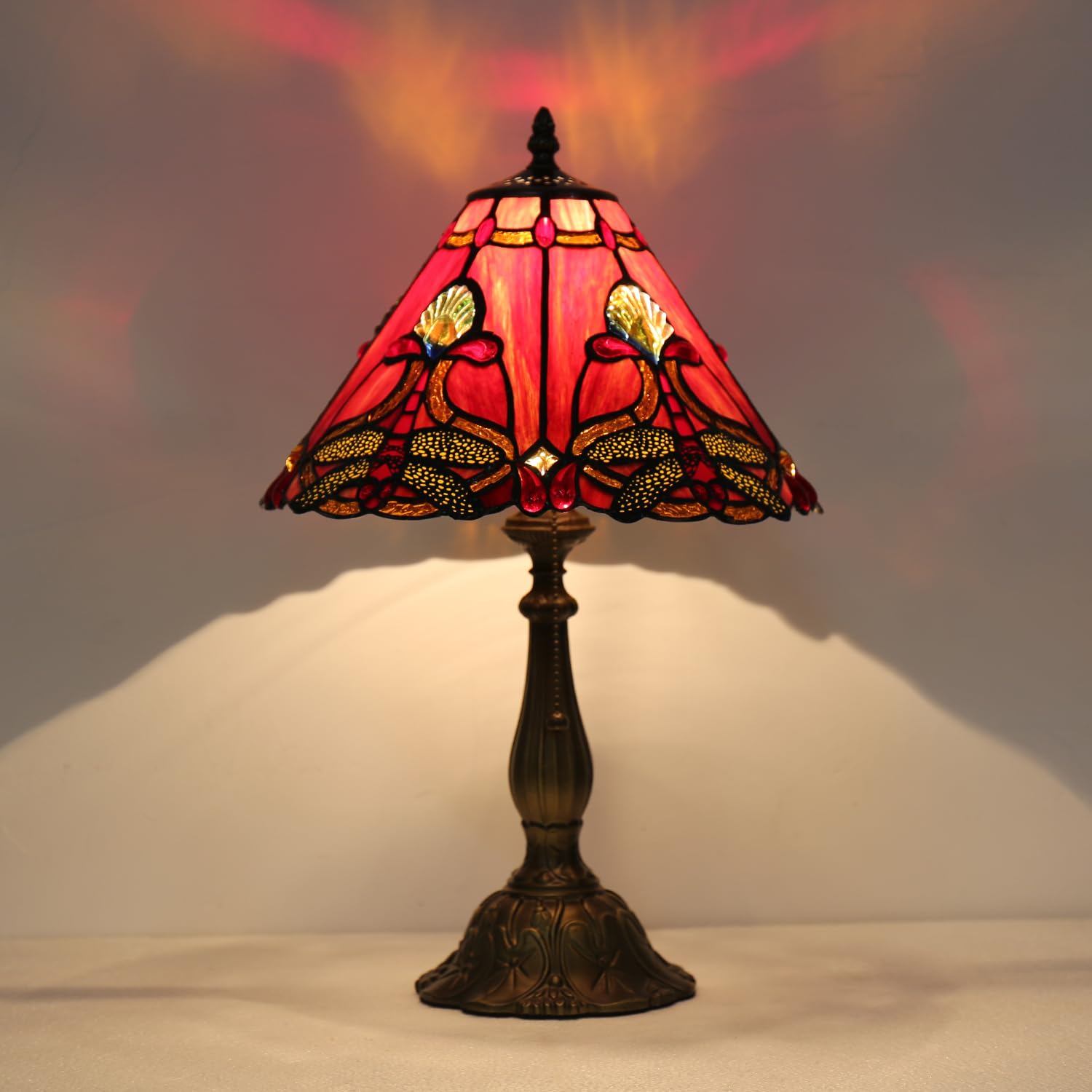 TFNTCYG Tiffany Table Lamp, Victorian Style lamp, 12x12x19 Inche Stained Glass Lamp, Vintage Bedside lamp.(Red Dragonfly)