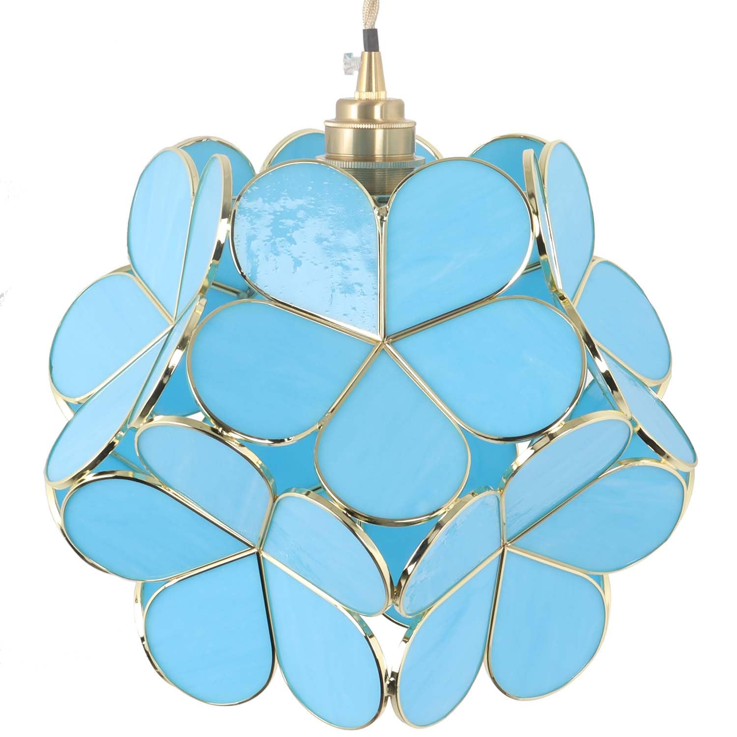 Bieye L11025 Petals Tiffany Style Stained Glass Ceiling Pendant Light for Home Decoration (Sky Blue, 12 Cherry Blossom)