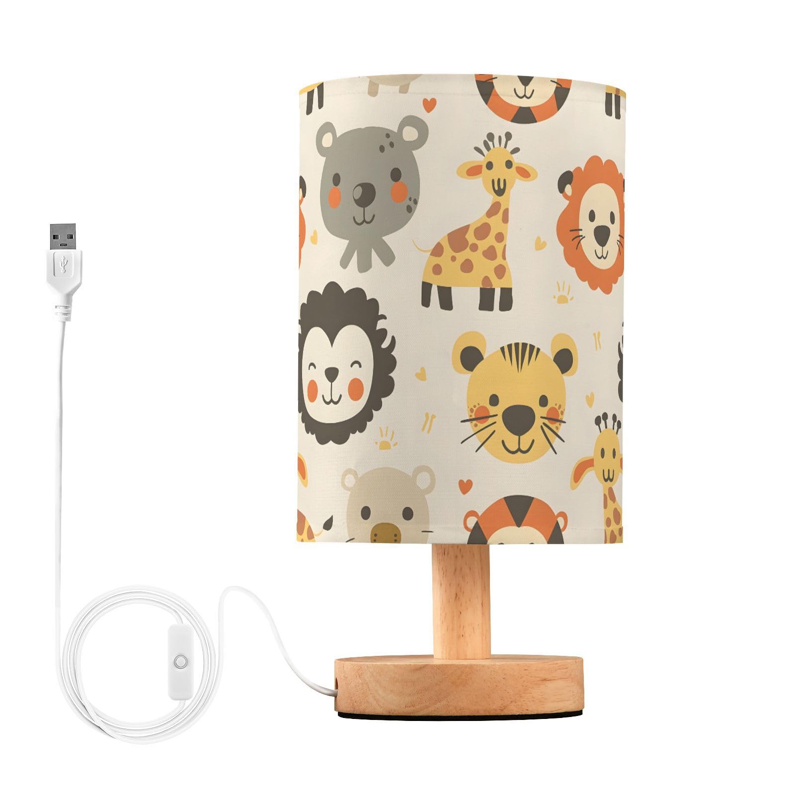 MFTJYO Bedside Table Lamp Lion Giraffe Forest Animals Table Lamp for Bedroom Nightstand Lamp with USB Port LED Desk Lamp Shade L