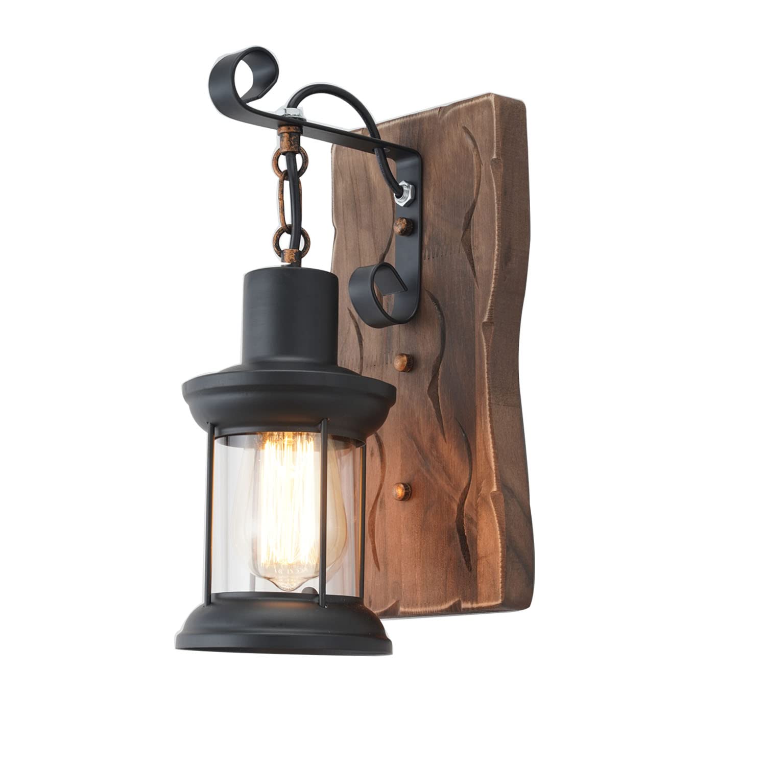 Vintage Industrial Wall Sconce, Rustic Light Fixtures Wood Metal Farmhouse Indoor Black Wall Sconce Fixture for Dining Room, Hal