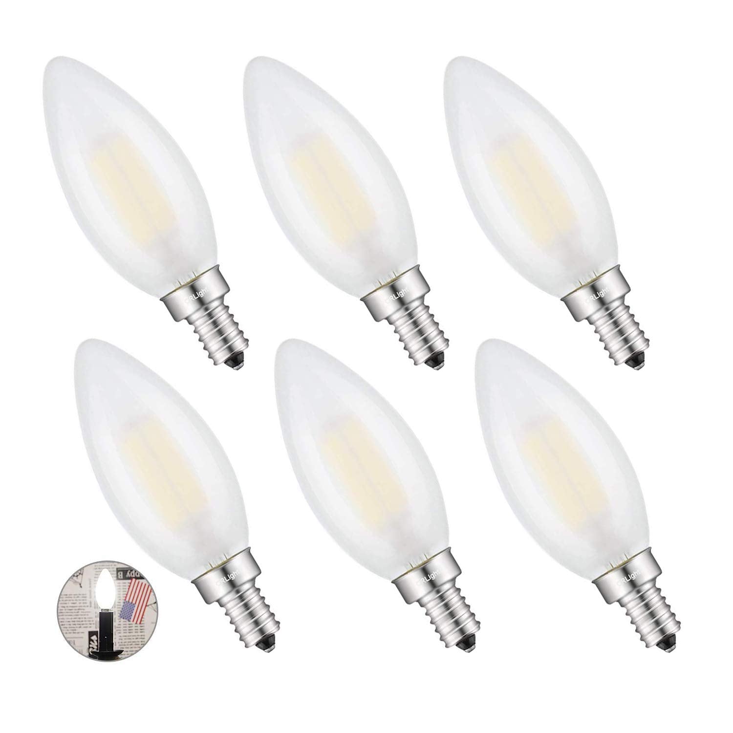 CRLight 6W Dimmable LED Candelabra Bulbs 4000K Daylight White  80W Equivalent 750 LM  E12 Vintage LED Light Bulbs  B11 Candle Frosted Glass Chandelier Bulbs  6 Pack