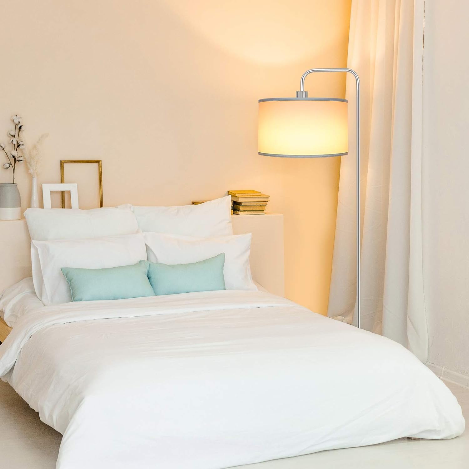 Partphoner Led Floor Lamp - 3 Color Temperatures, Modern Silver Standing Lamp With Foot Switch