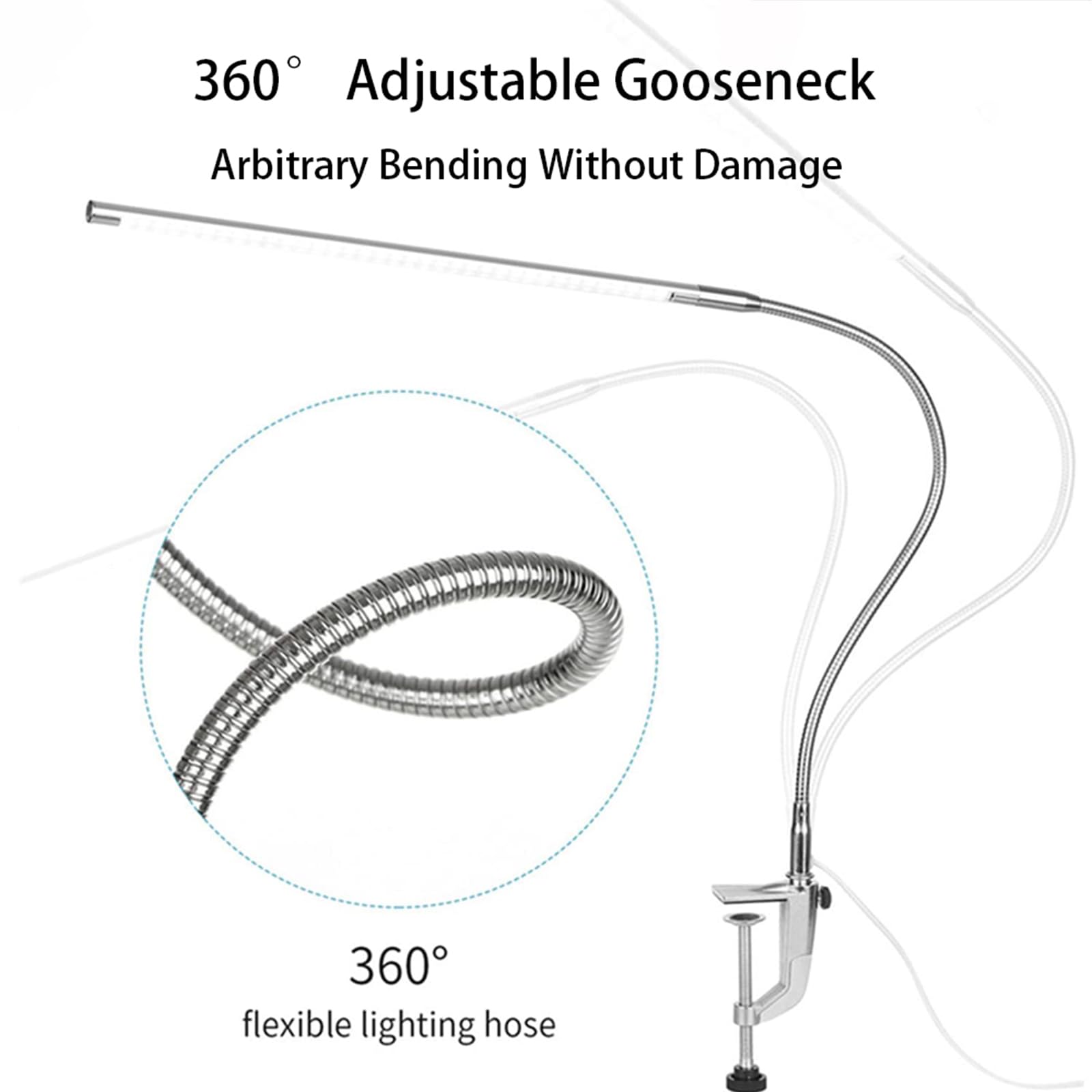 Brokimis Nail Desk Lamp With Clamp, New Upgrade 8-10W Dimmable Led 360? Flexible Gooseneck Nail Tech Table Desk Light For Manicu