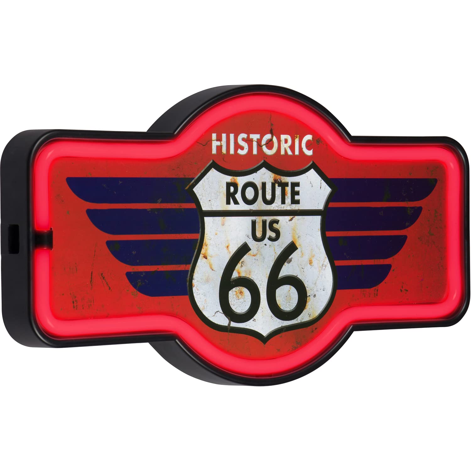 American Vintage Sign Co. Route 66 LED Neon Sign, Retro Wall Decor, 17” x 9.5” x 2”, Plastic, for Man Cave or Home Bar