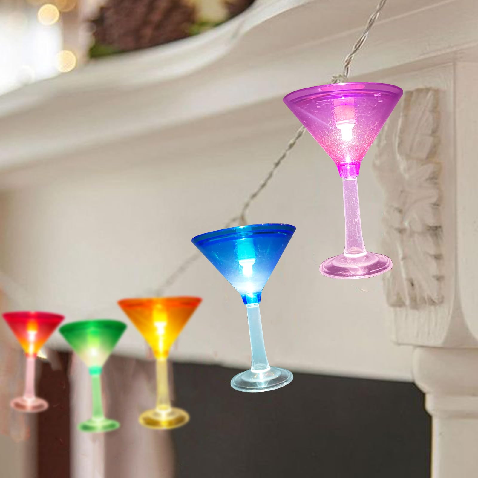Cocktail Glass String Lights - Summer Theme Outdoor Decoration With 10 Colorful Margarita Lights, Plug-In Beverage Cups Fairy Li