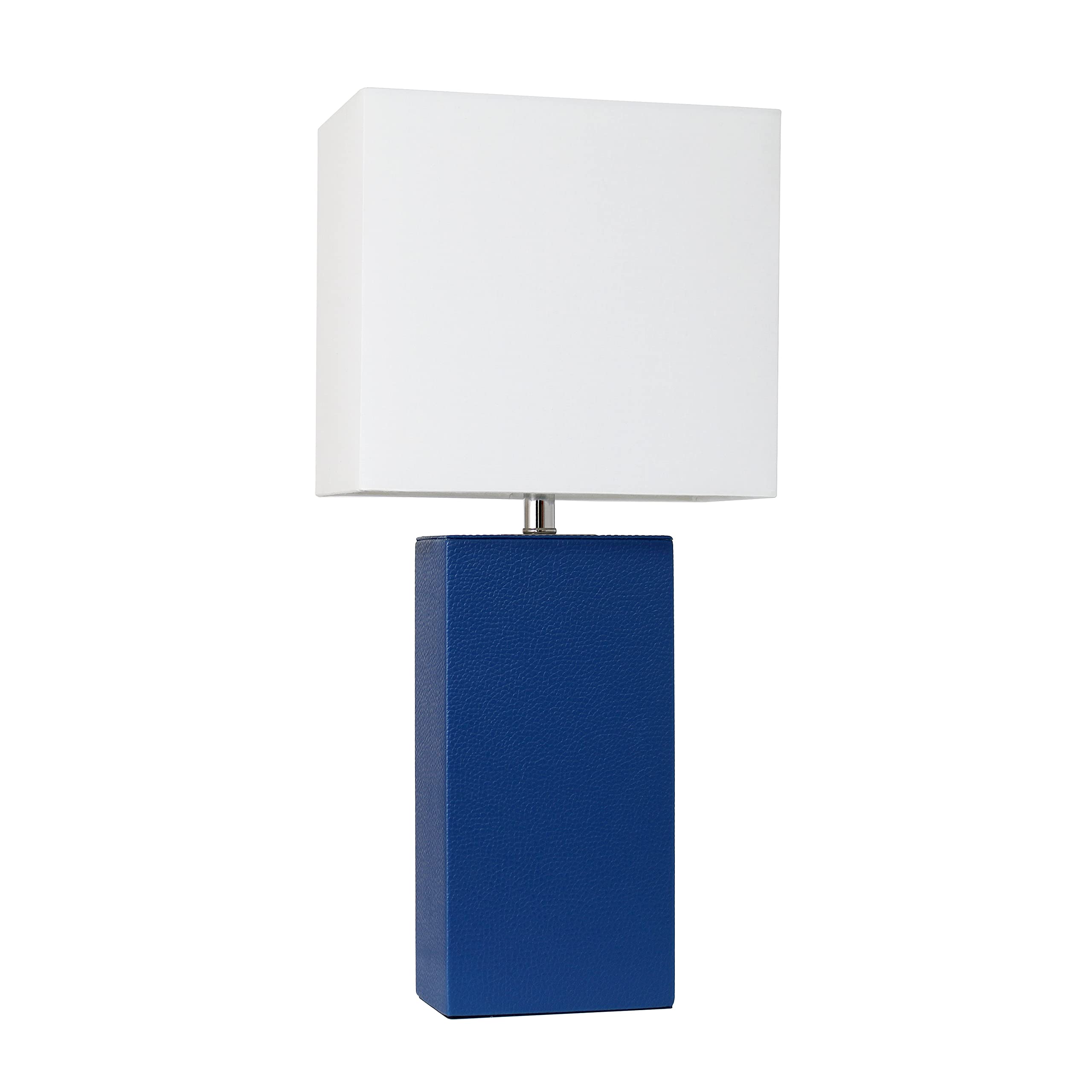 Elegant Designs Lt1025-Blu Modern Leather Table Lamp With White Fabric Shade, Blue (Pack Of 1)