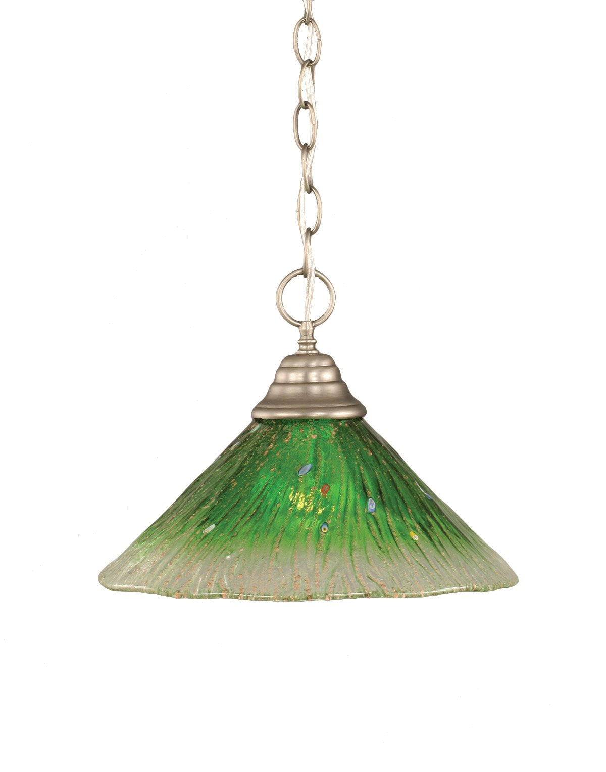 Toltech Lighting 10-Bn-447 12-Inch One-Light Chain Hung Pendant Brushed Nickel Finish With Kiwi Green Crystal Glass