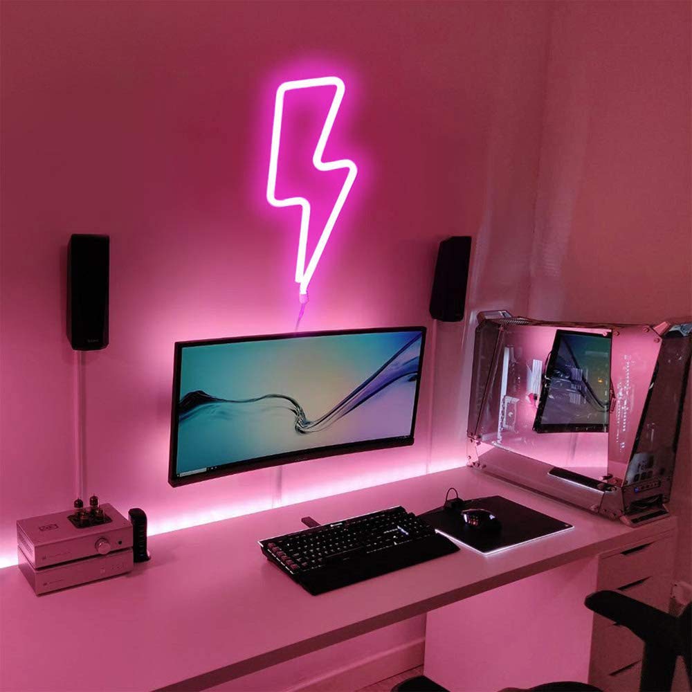 YouOKLight Neon Sign LED Wall Light, Battery/USB Powered, Lightning Pink, Model YK2333-2336-US