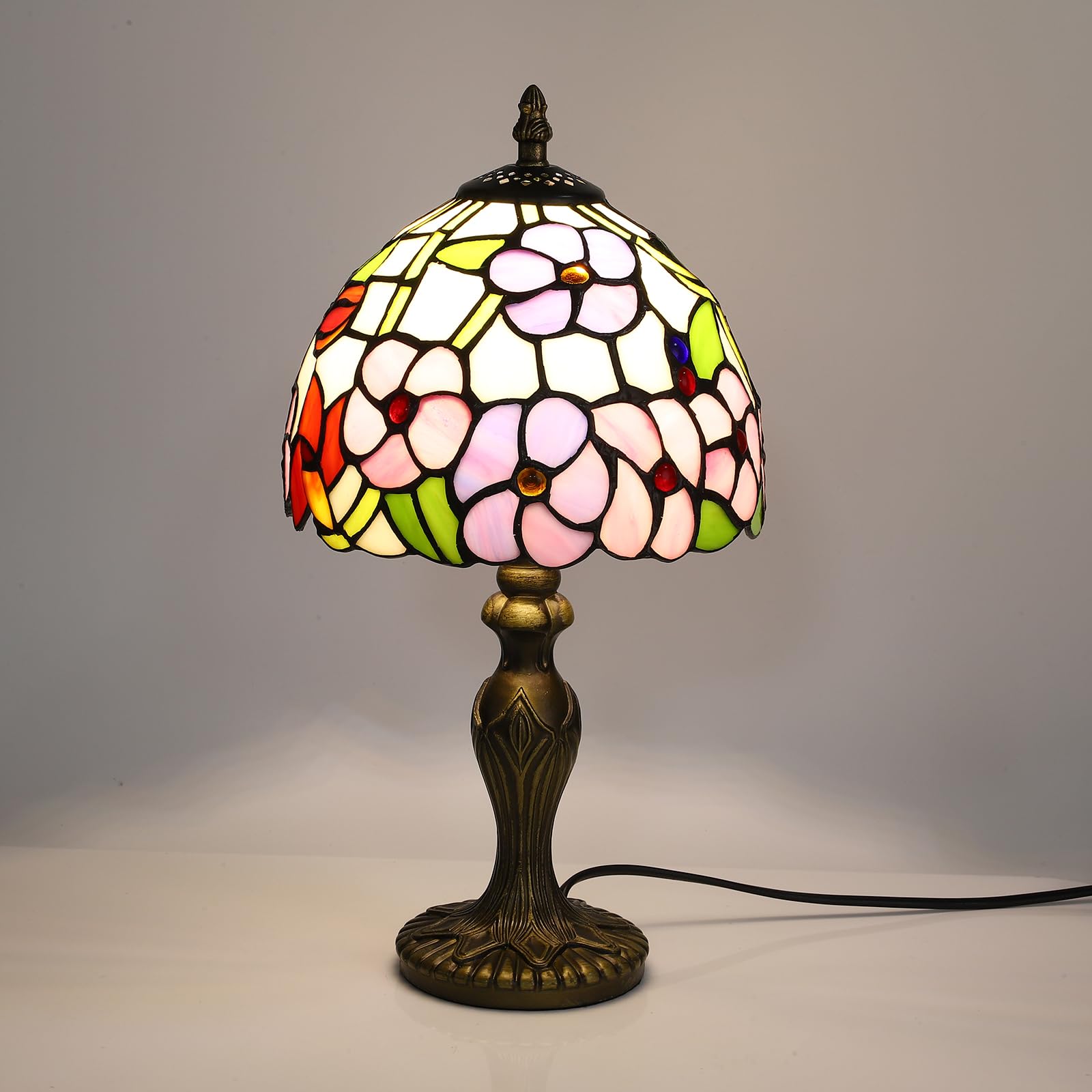 Tiffany Small Table Lamp 3 Color Temperatures Plum Blossom Flower Stained Glass Table Lamps For Living Room Bedroom Bedside Nigh