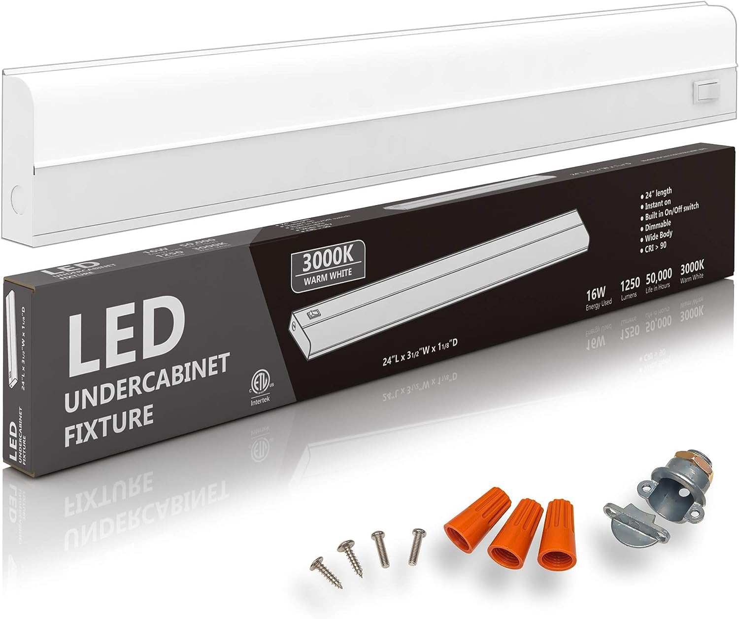 harrrrd 6 Pack Hardwired LED Under Cabinet Lights, 16W, 24", Dimmable, 3000K Warm White, Metal Base, CRI > 90