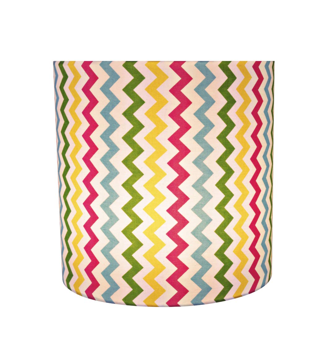 Aspen Creative Drum Lamp Shade, White with Zig-Zag Design, 8in x 8in x 8in, Model 31230A, Cotton Material